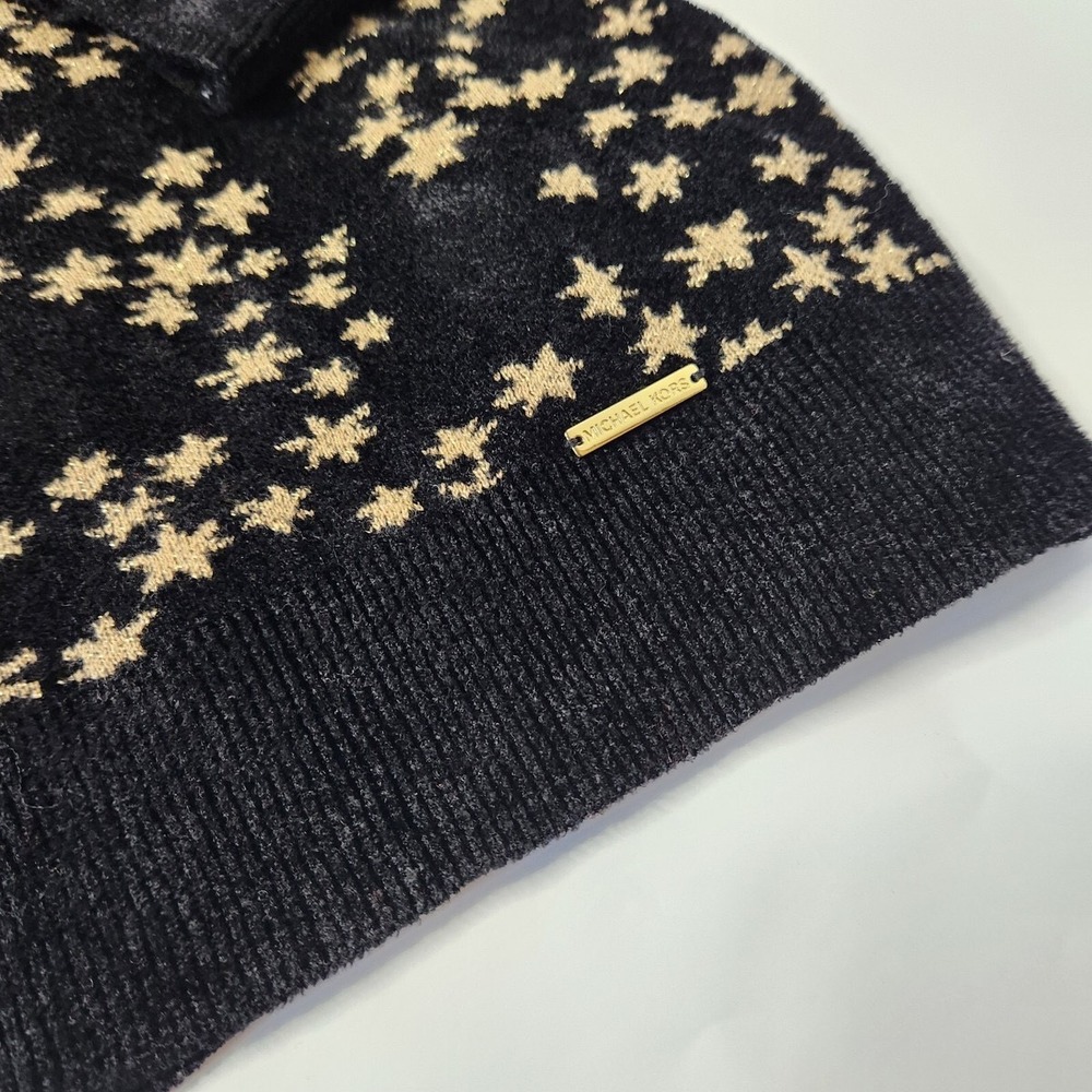 (CL) Michael Kors Womens 2X Star Print Metallic Knit Sweater Black Gold Zipper - Picture 4 of 11